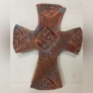 Maria Kenarova Metallic Acrylic Colored Clay Cross New 10.5” Tall Signed